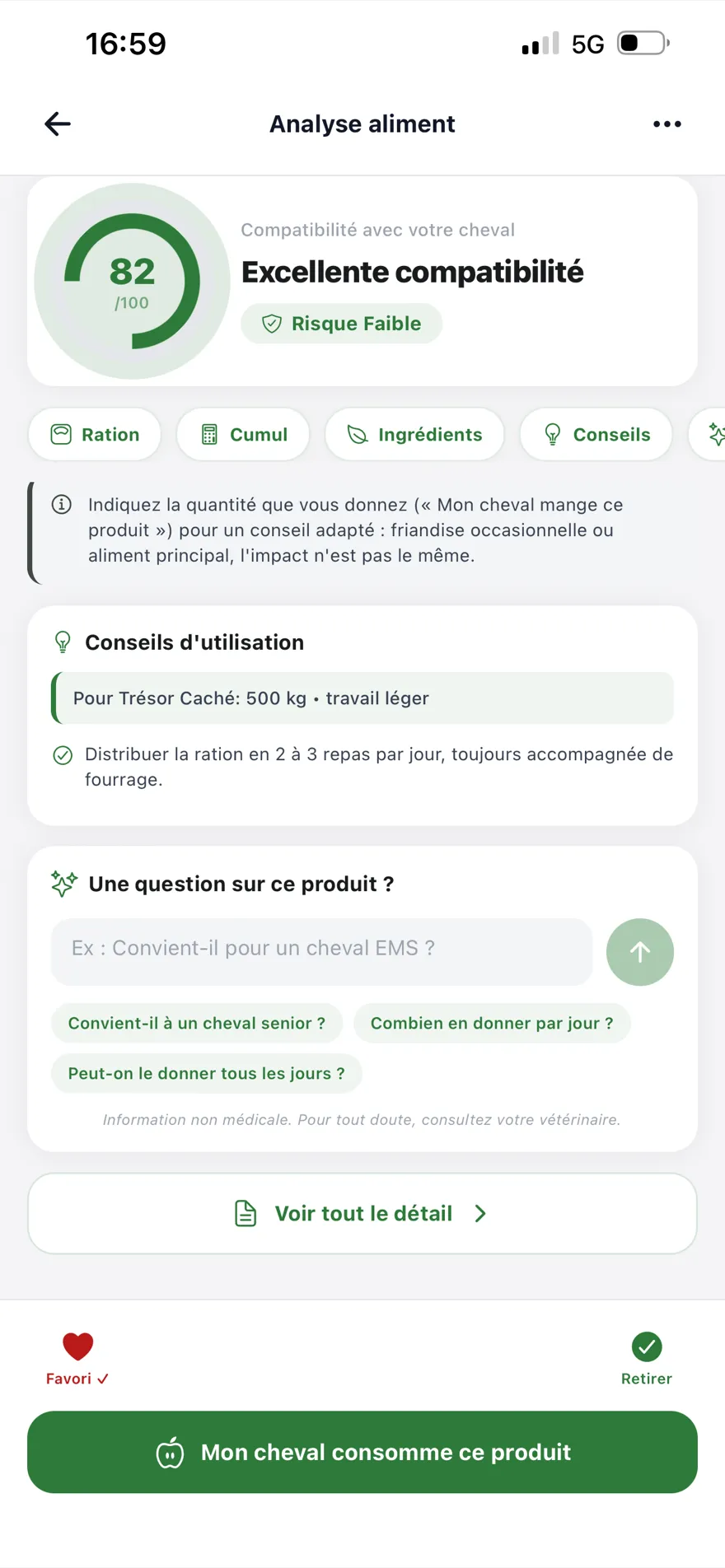 Nutriments clés d'un aliment : sucres, amidon, protéines, fibres