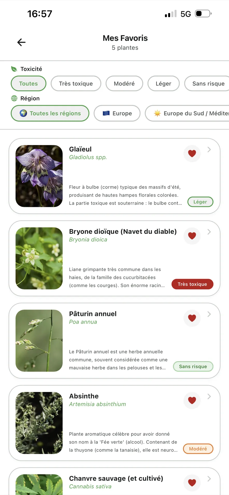 Plantes mises en favoris