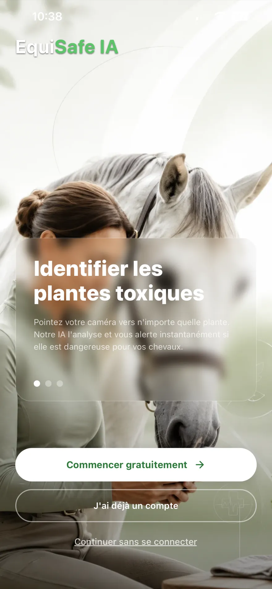 Écran d'accueil de l'onboarding Equio