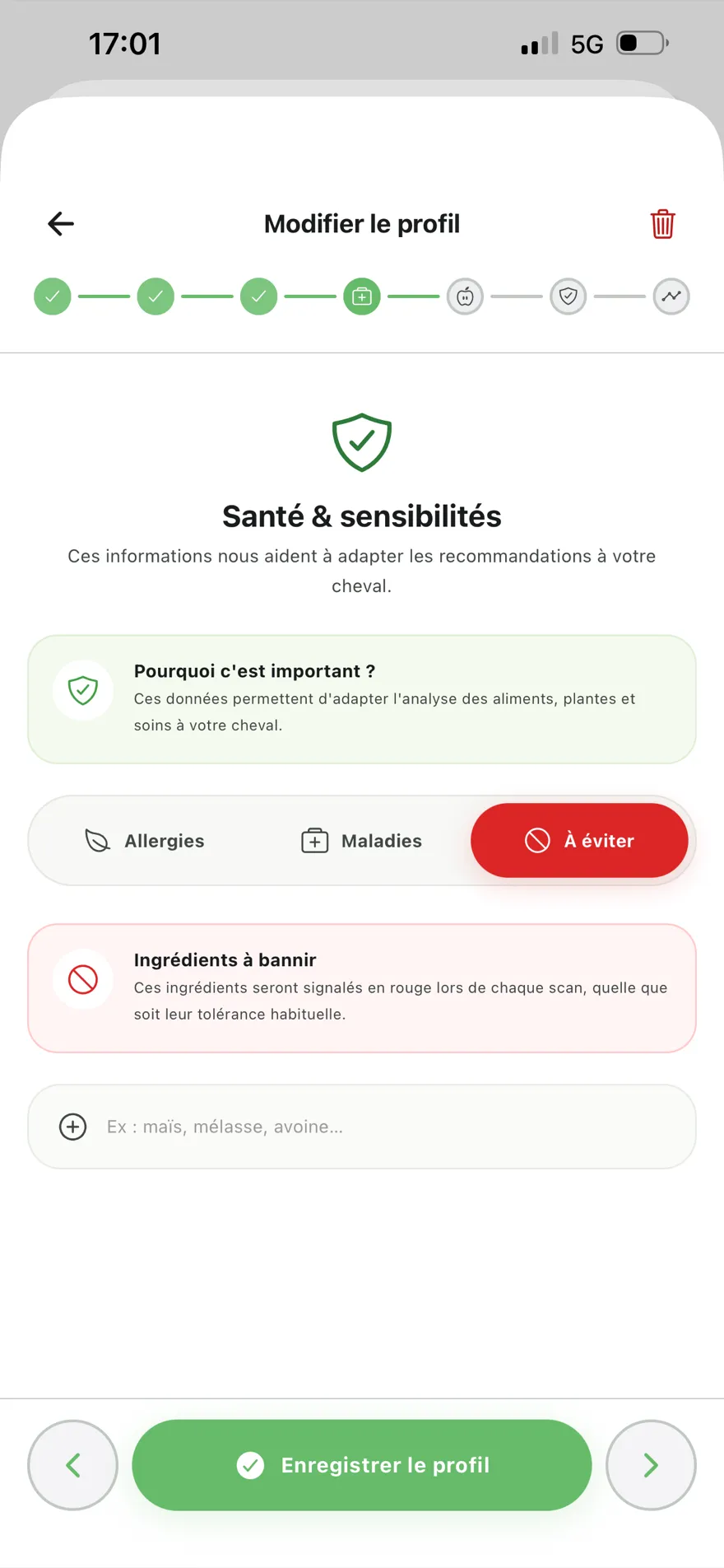 Réglage des sensibilités du cheval dans Equio
