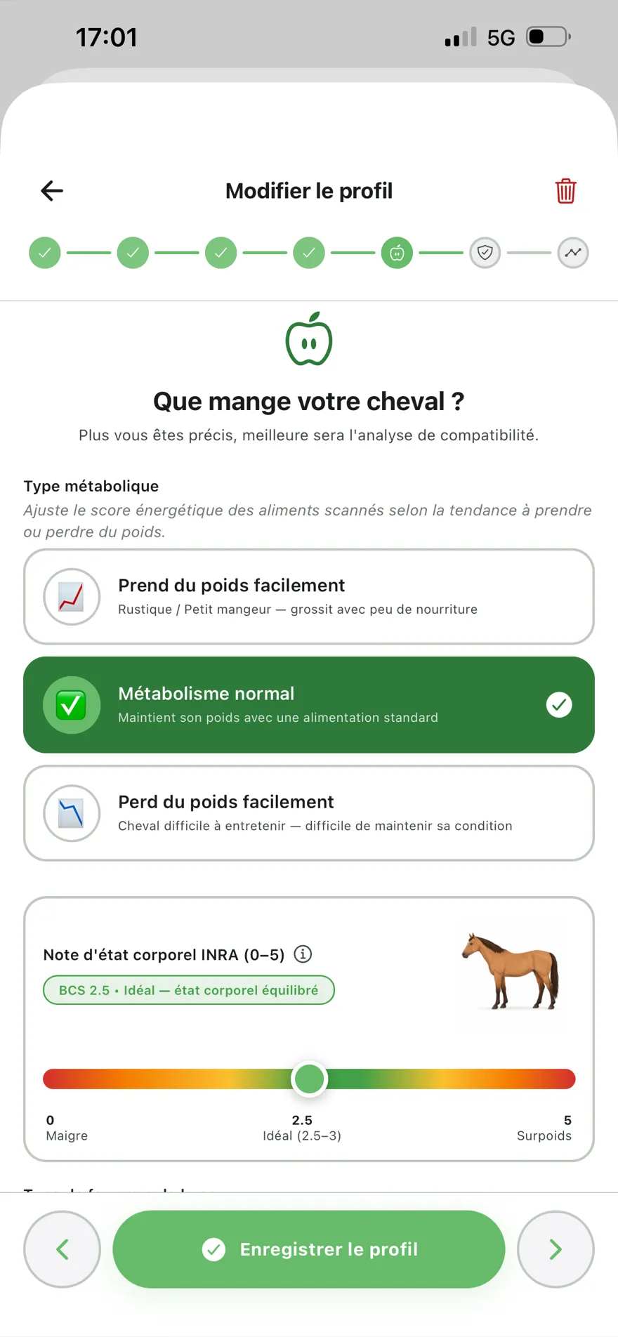 Suivi de la ration du cheval dans Equio