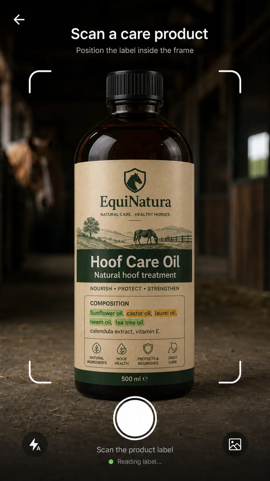 Scanning the composition of a horse care product with Equio