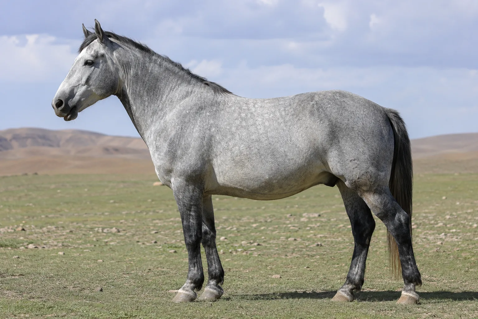 Détail du pelage d'un Akhal-Teke smoky black, montrant son éclat métallique et la finesse de ses crins.