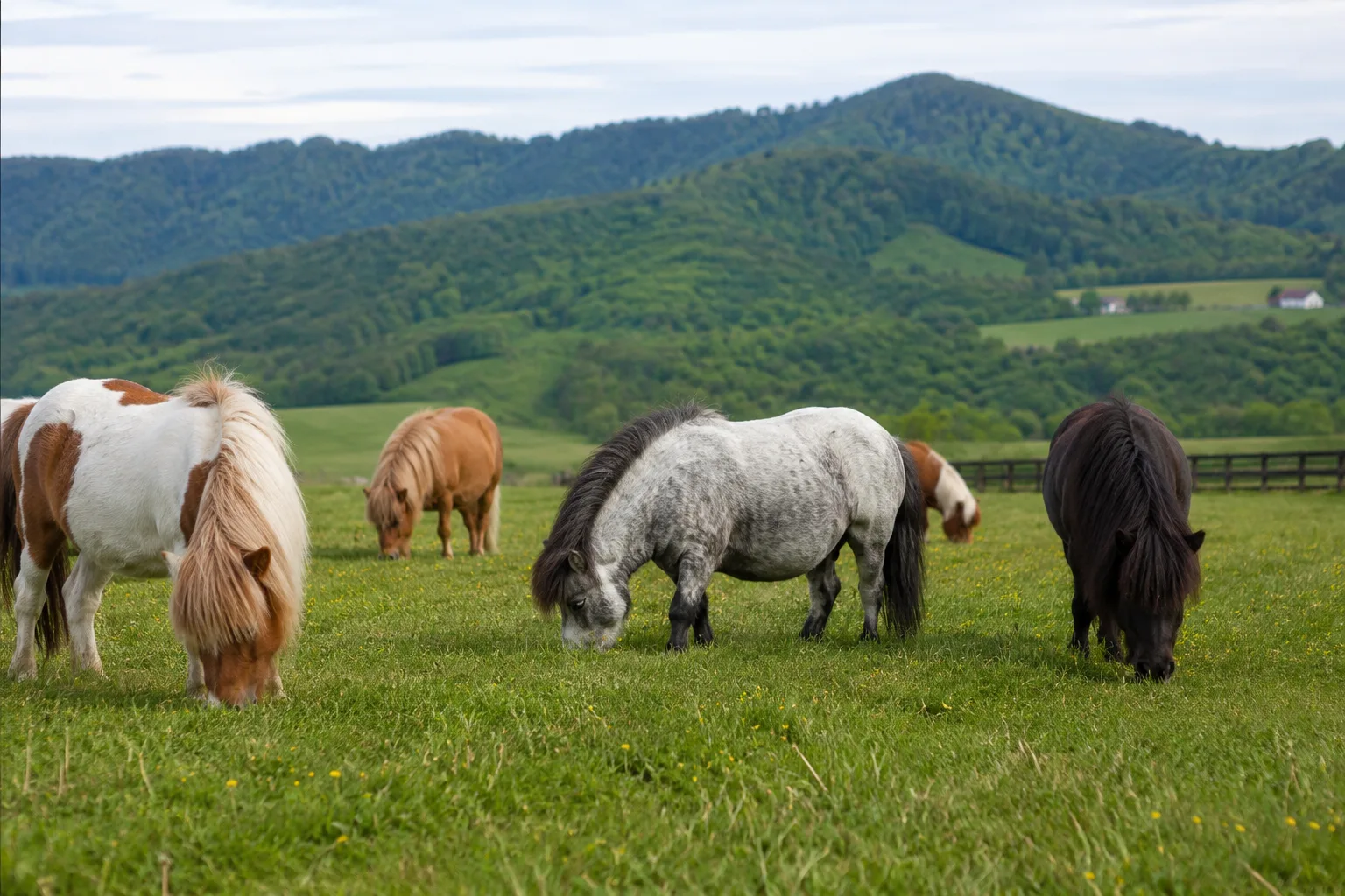 Plusieurs chevaux American Warmblood au pâturage dans un grand pré, sous un ciel clair.