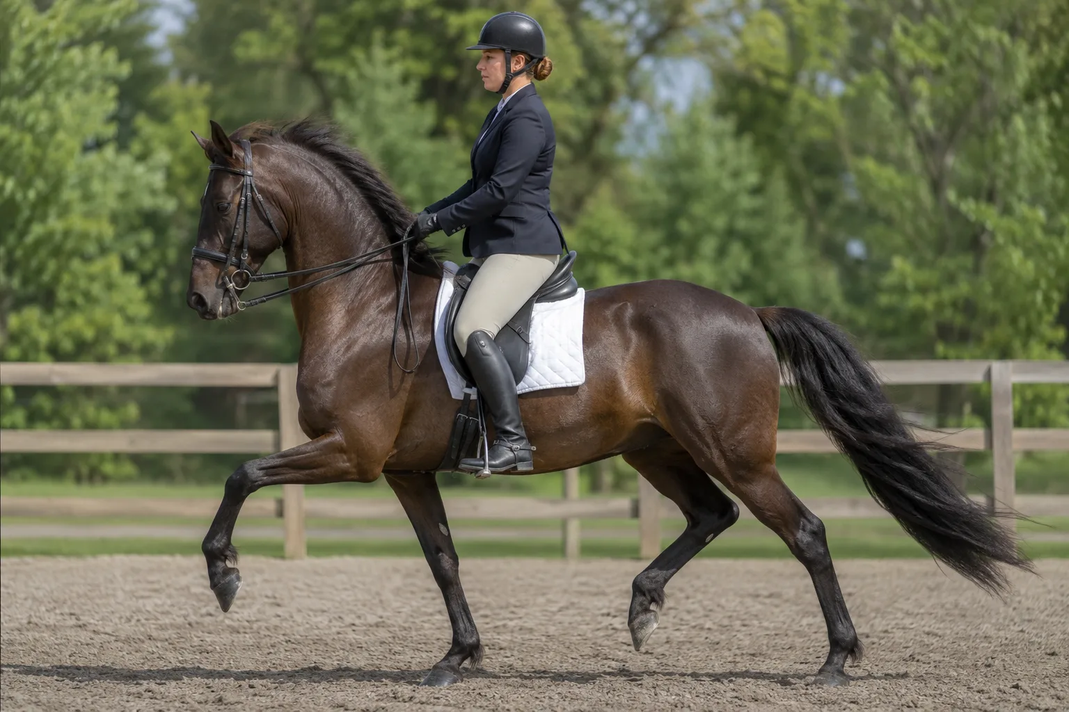 Cheval Arabe alezan en plein galop dans un paysage ouvert, crinière et queue flottantes, illustrant sa vitesse et son endurance.