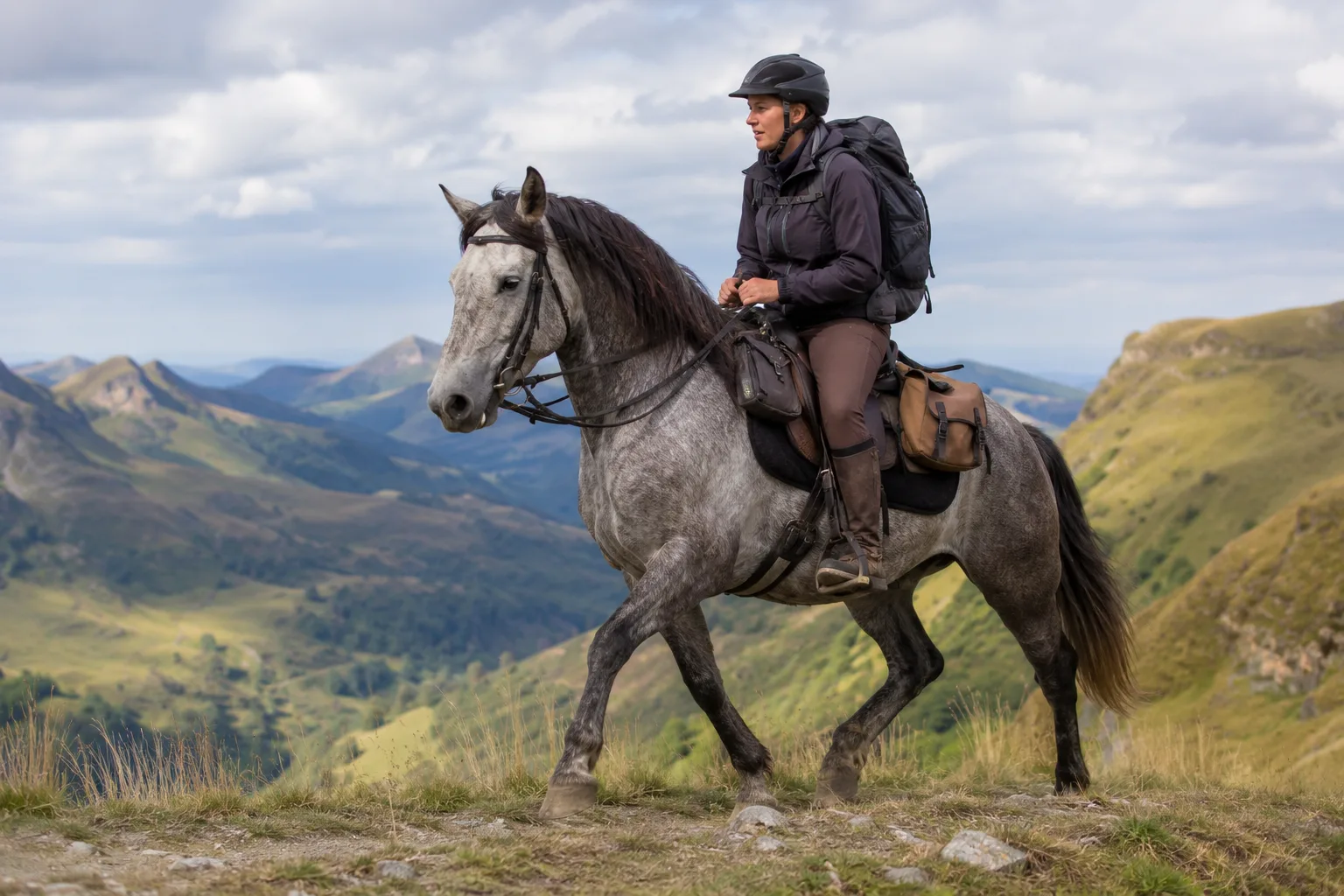 Cheval d'Azerbaïdjan au galop sur un sentier de montagne rocailleux