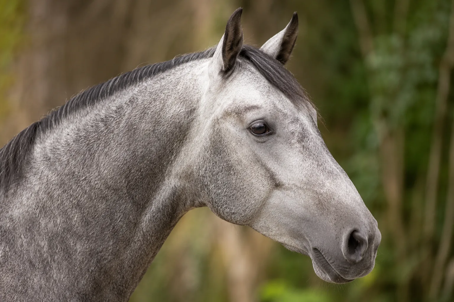 Portrait en gros plan de la tête d'un cheval Bale, profil rectiligne