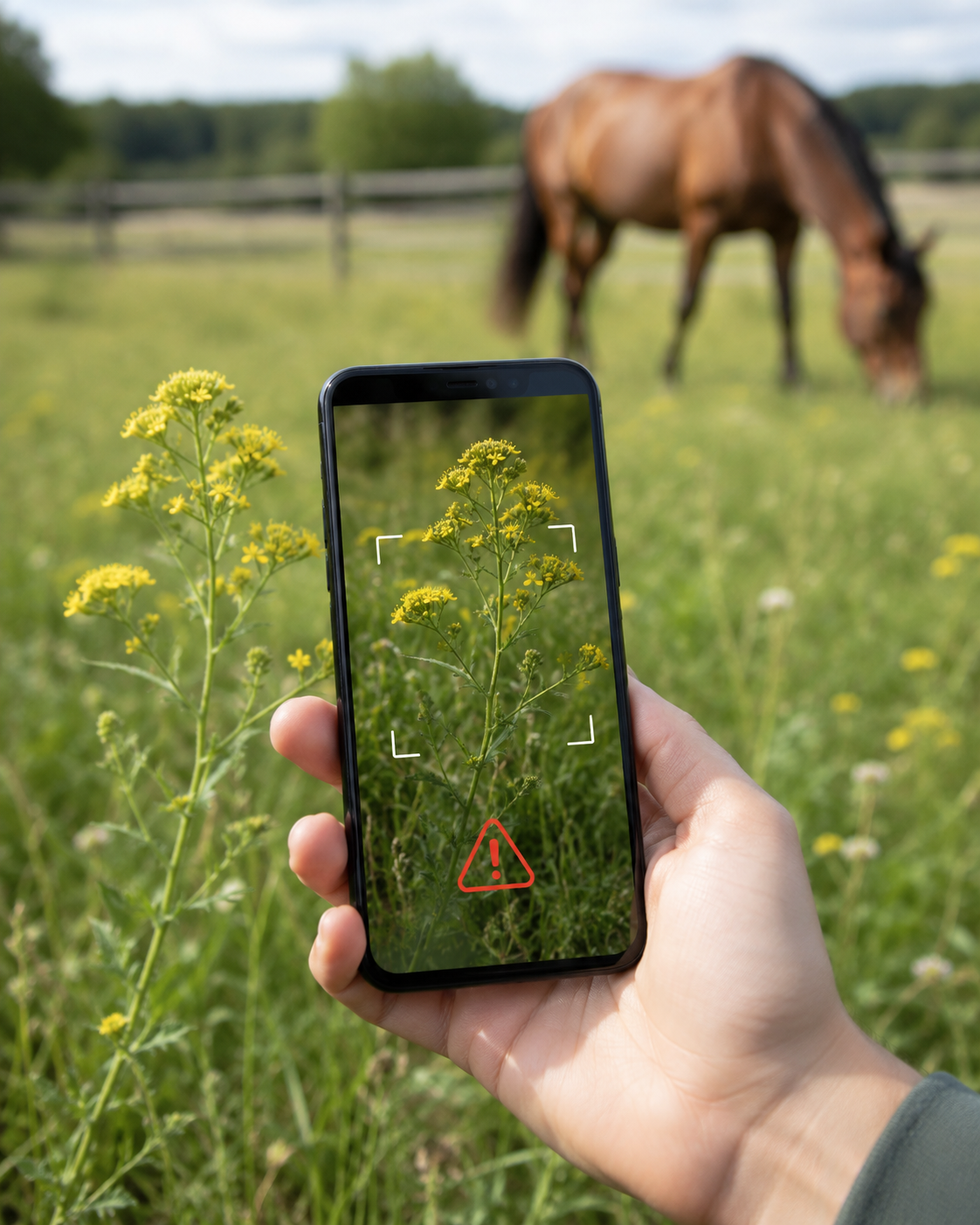 Plantes toxiques pour chevaux : 104 fiches : reconnaissance de plante toxique au pré, observation du contexte de pâture et gestion des risques. Application mobile Equio pour identifier les plantes toxiques au cheval.