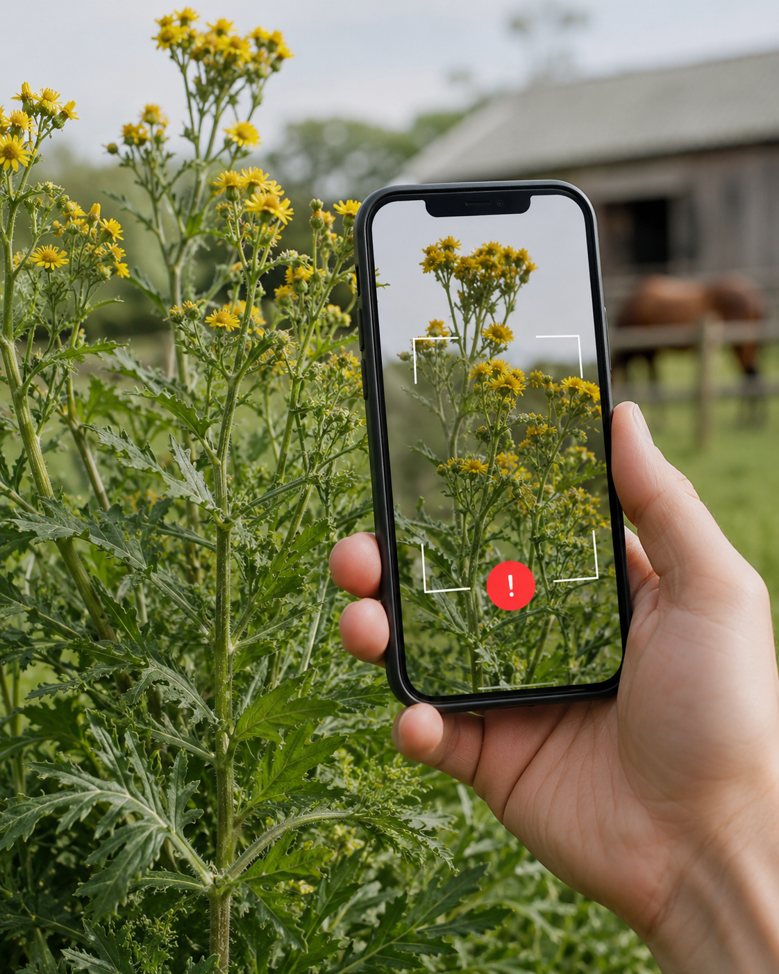 Absinthe / cheval senior : reconnaissance de plante toxique au pré, observation du contexte de pâture et gestion des risques. Application mobile Equio pour identifier les plantes toxiques au cheval.