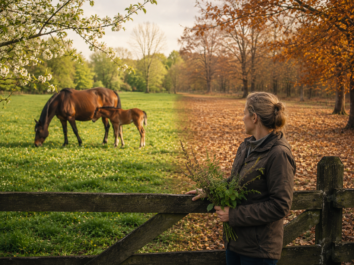 Gesse / poulain et jeune cheval : reconnaissance de plante toxique au pré, observation du contexte de pâture et gestion des risques. Application mobile Equio pour identifier les plantes toxiques au cheval.