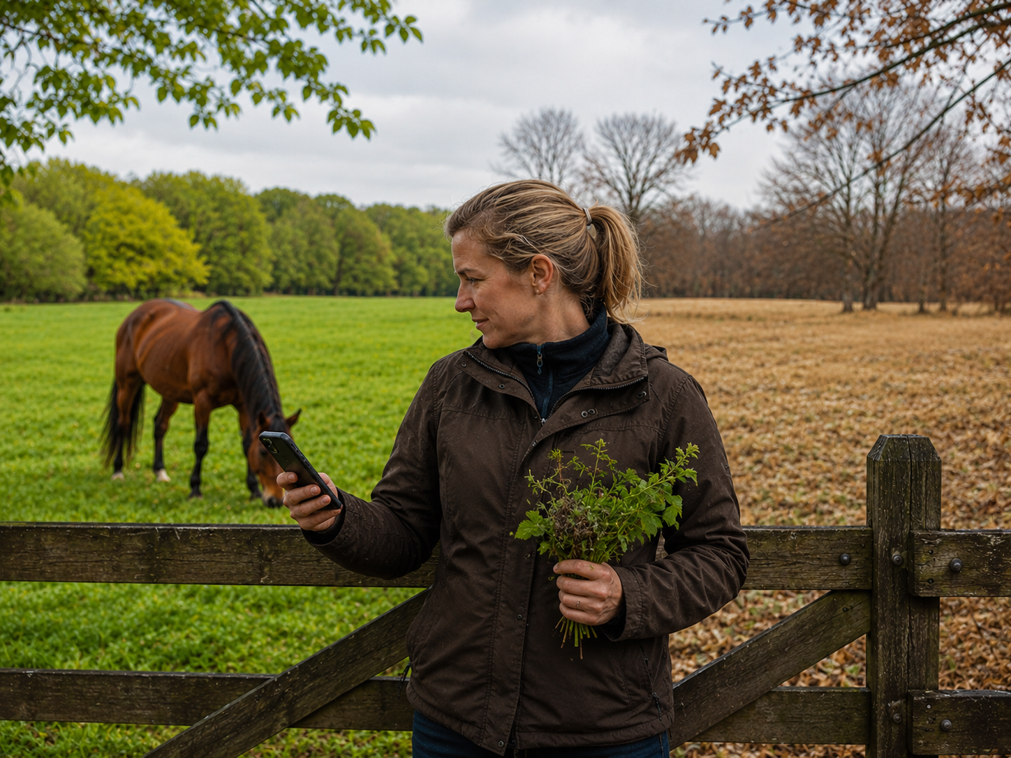 Digitale pourpre / cheval senior : reconnaissance de plante toxique au pré, observation du contexte de pâture et gestion des risques. Application mobile Equio pour identifier les plantes toxiques au cheval.