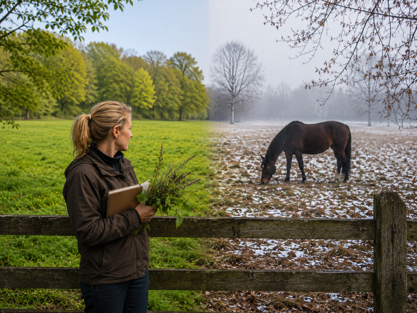 Jacobée / cheval senior : reconnaissance de plante toxique au pré, observation du contexte de pâture et gestion des risques. Application mobile Equio pour identifier les plantes toxiques au cheval.