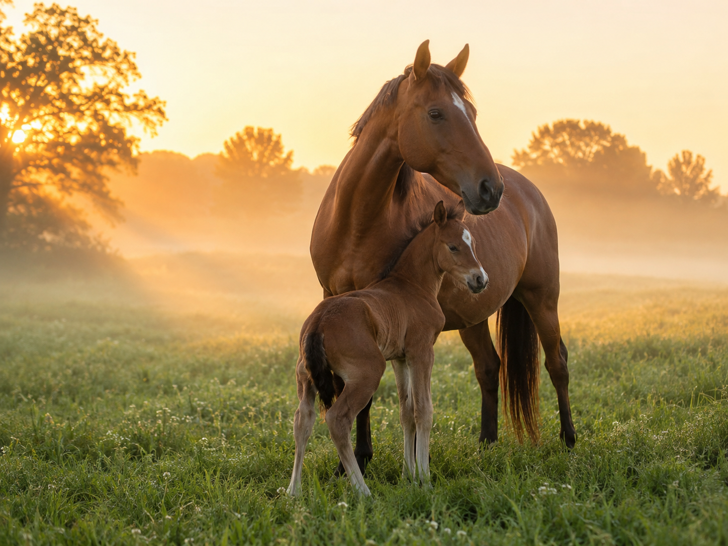 Son de blé / jument allaitante : jument allaitante avec son poulain, ration et suivi de lactation. Analyse intelligente de l'alimentation du cheval avec Equio.