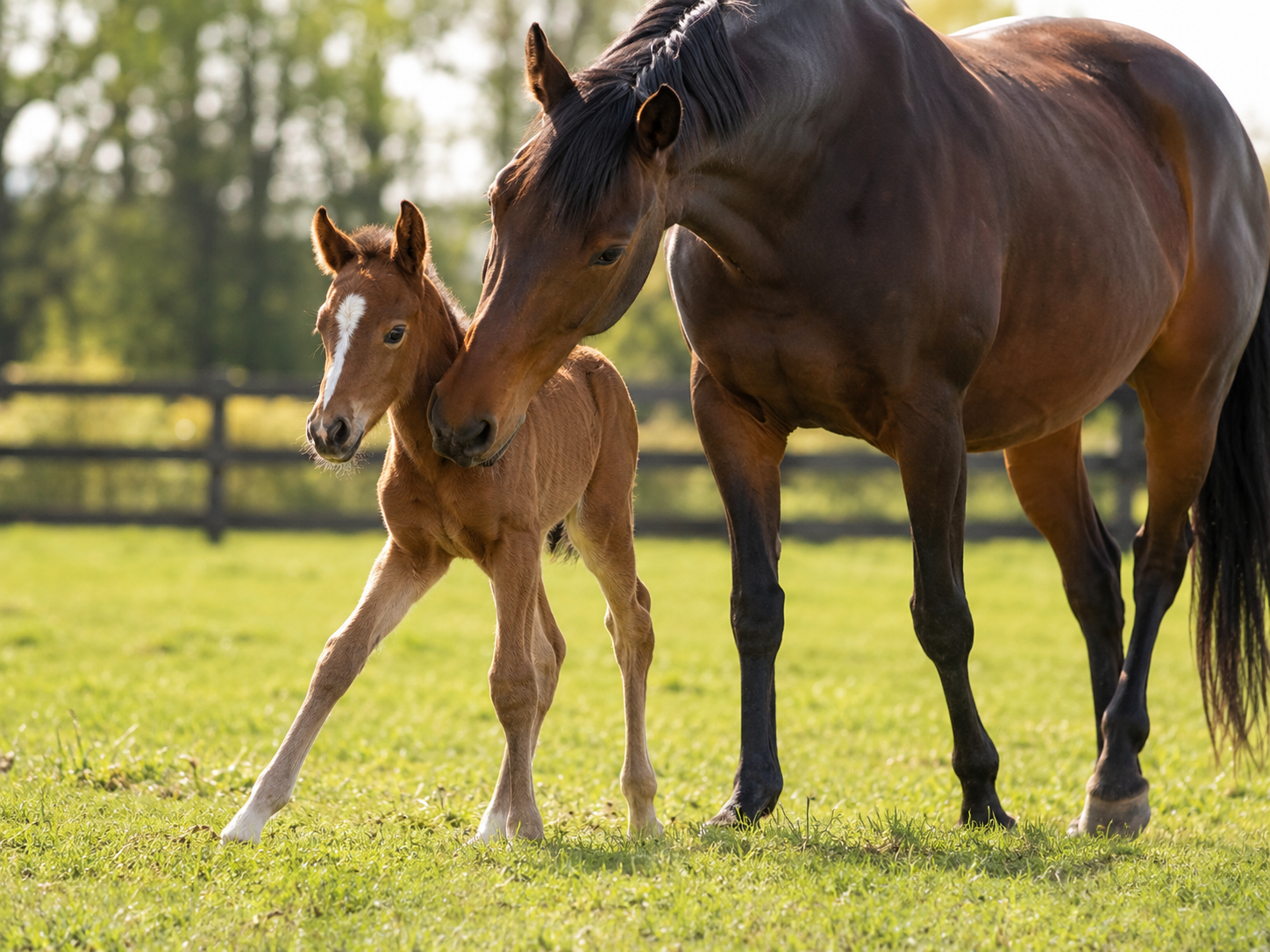 Orge / jument allaitante : jument allaitante avec son poulain, ration et suivi de lactation. Analyse intelligente de l'alimentation du cheval avec Equio.