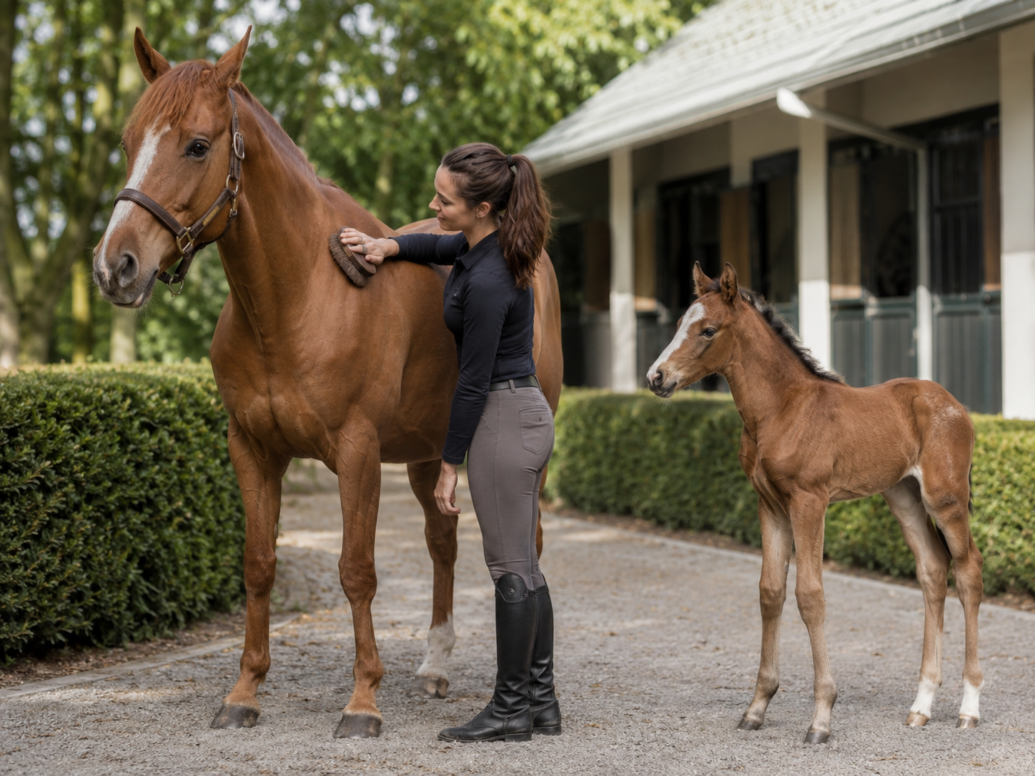 BHT (E321) / jument allaitante : jument allaitante avec son poulain, ration et suivi de lactation. Analyse intelligente de l'alimentation du cheval avec Equio.