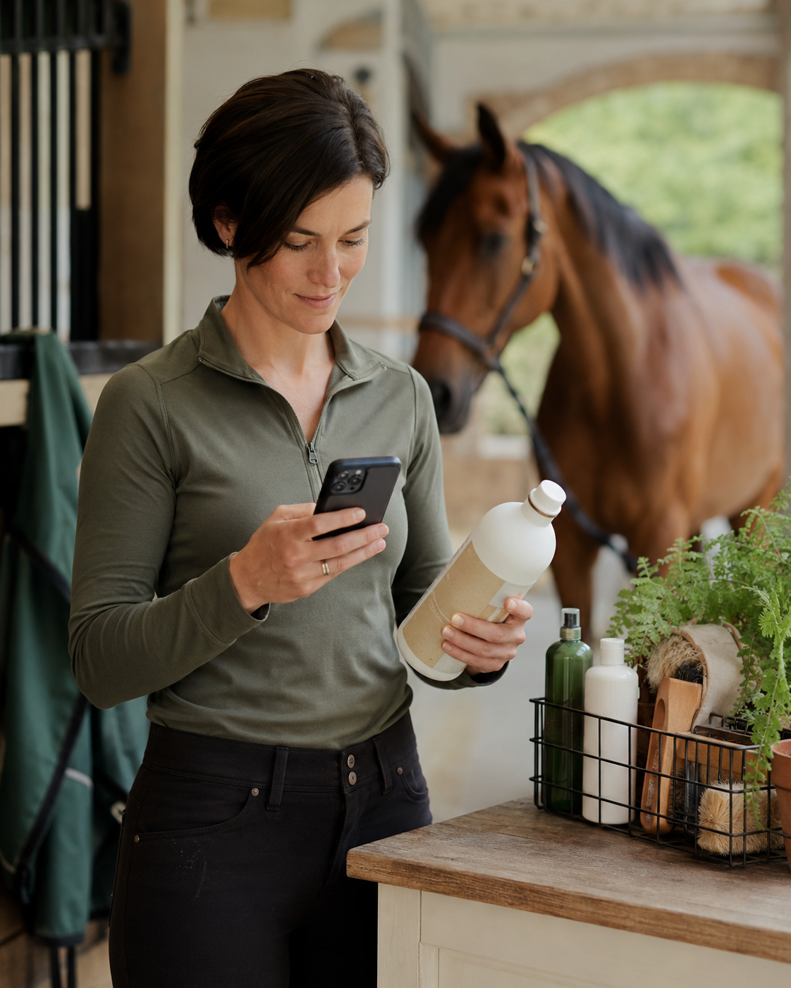 Comprendre la composition d'un produit de soin cheval : application de soin équin, vérification de produit et surveillance de réaction cutanée. Vérification de sécurité et gestion des soins équins avec Equio.