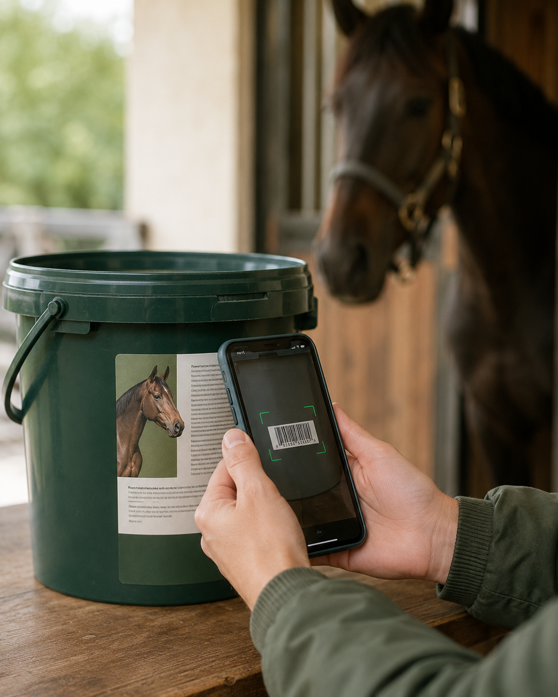 Soins cheval et composition des produits : application de soin équin, vérification de produit et surveillance de réaction cutanée. Vérification de sécurité et gestion des soins équins avec Equio.